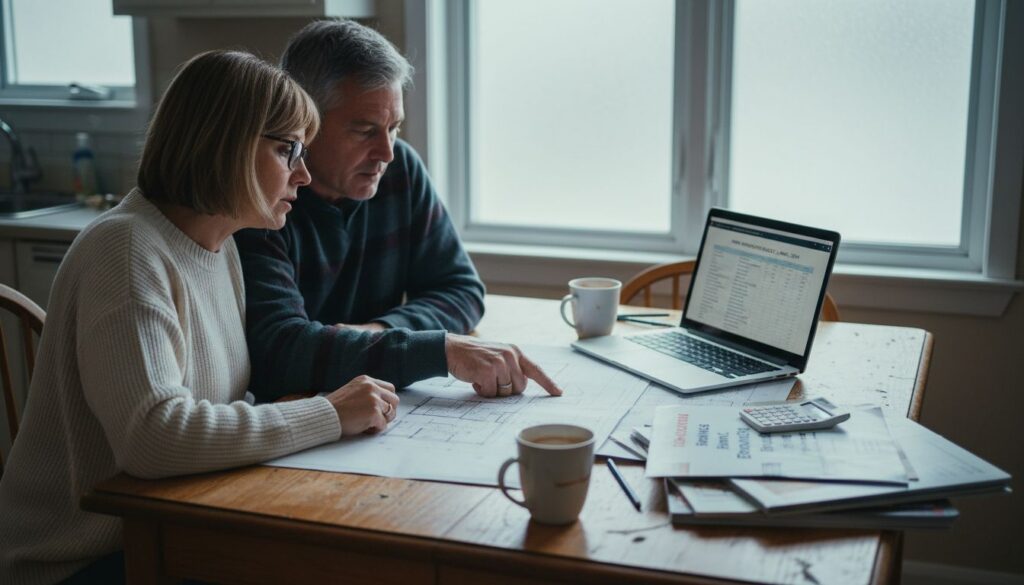 Couple reviewing renovation budget documents