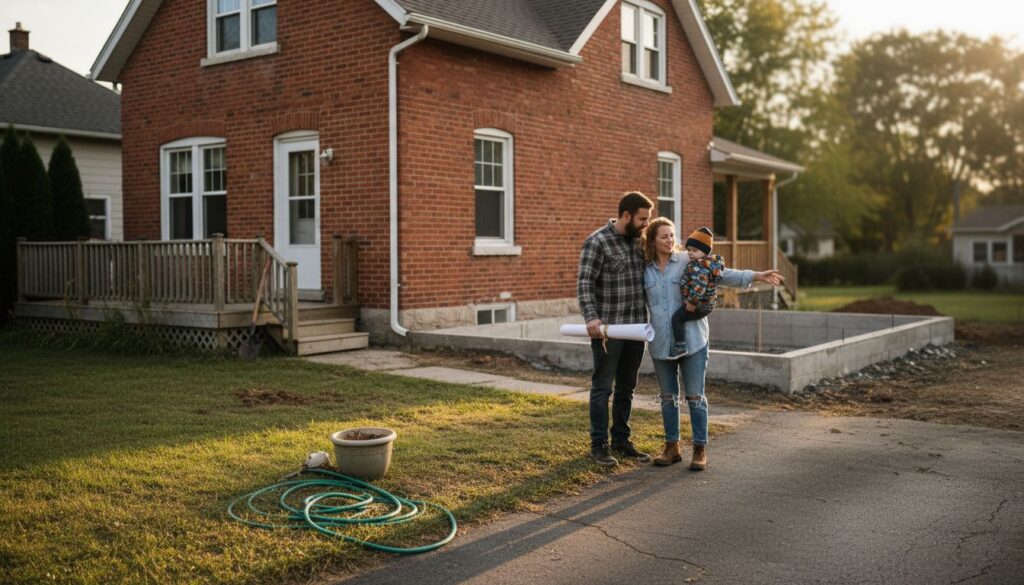 Family reviewing Ontario home addition plans