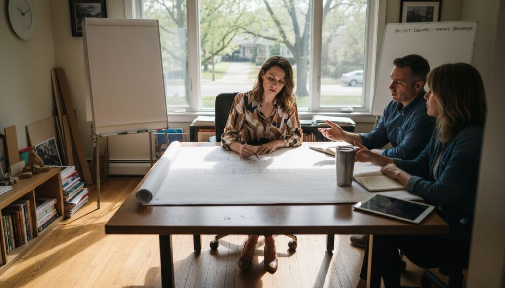 Design consultant meeting with homeowners