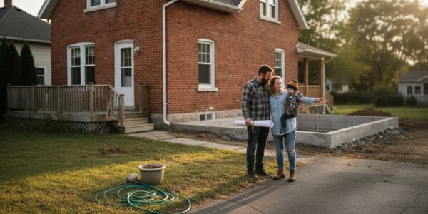 Family reviewing Ontario home addition plans