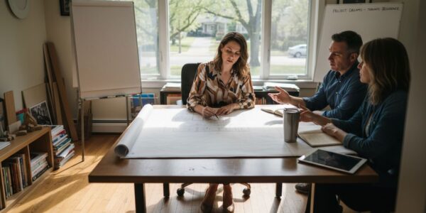 Design consultant meeting with homeowners